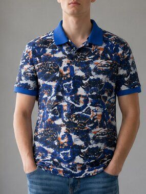 Robert Graham Pajaro Paisley Polo Shirt Cotton Casual Blue Luxury Men's S